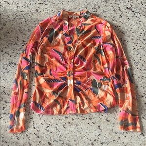 Les Serein Vibrant Orange Floral Button-Down Shirt